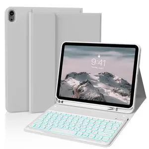 JKSML for iPad 11/10th Generation Case with Keyboard 11-inch A16 2025 10th Gen 10.9 Inch 2022 Wireless Detachable Folio Backlit Keyboard Cover Thin & Light with Pencil Holder (Gray)