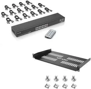 16 Port HDMI KVM Switch + 1 Pack 1U 19'' Rack Shelf