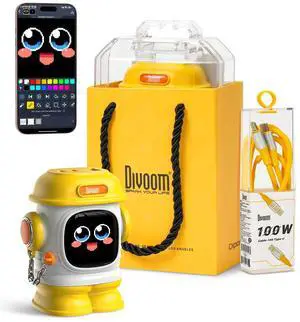 Divoom Dipow 65W USB-C Charger 3-Port Fast GaN Charger with DIY Pixel Display Foldable Compact Wall Block Power Adapter for iPhone 16/15 MacBook iPad Galaxy S23/S24 Switch Yellow (with 100w Cable)