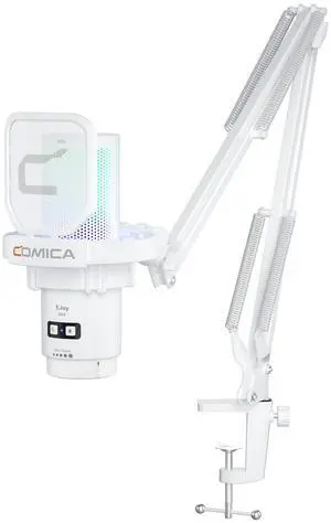 COMICA EJoy Uni USB Microphone for PC Gaming, Streaming, Podcast, YouTube, with Noise Cancellation, Mute, Gain, Monitoring - Condenser Mic for PS5, PS4, Mac, Computer (Boom Arm Mic) - White