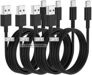 Car Carplay Cable for iPhone 17 16 15 Charger Cord,4 Pack 3FT USB A to USB C Cable for iPhone 17 Pro Max/16 Pro/15 Plus Charger,USB C Car Charger for Apple 17 Air/16 Pro Max/16e/15-Black