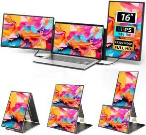 Larksmile Triple Screen Laptop Monitor Extender 16-inch(FHD 1200P IPS Panel 16:10) Compatible with Laptops | 235° Rotation | Plug and Play | Ideal for Multi-Screen Work/Travel/Conference/Study
