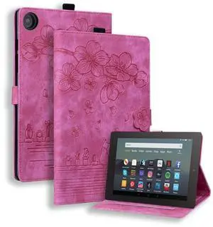 Dteck Folio Case Cover for 10.1" Fire HD 10 Tablet 9th/7th/5th Generation 2019/2017/2015 Release,Premium PU Leather Smart Stand Shockproof Protective Case with Auto Wake/Sleep for Fire HD 10.1",Rose