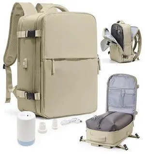 Vacuum Seal Travel Backpack with Air Pump,Compression Vacpack Waterproof Carry On Backpack for Travel Women Men with Vacuum System,Airlines Approved Daypack Laptop Space Saver Bags,Khaki