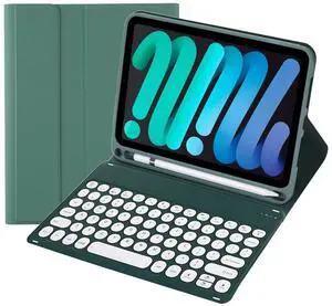 KcoxdCn Slim Candy Colors Keyboard Case Compatible with iPad mini 7 (A17 Pro) 2024 / iPad mini 6 (2021) 8.3 inch with Pencil Holder Mutil Angles Stand Cover Detachable Wireless Keyboard (Dark Green)
