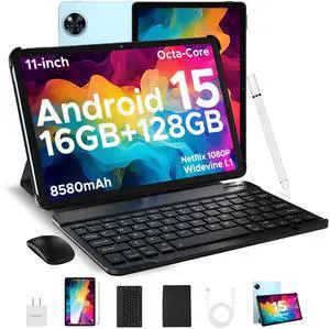 DOOGEE U11(2025) Android 15 Tablet with Keyboard,11 inch Android Tablet 16GB+128GB/2TB TF Octa-Core Gaming Tablets,90Hz Display,8580mAh,1080P,BT5.0+5G WiFi,13MP+5MP, Face ID,Metal Body