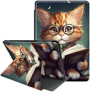 Case for All-New Amazon Kindle Fire HD 10 & 10 Plus Tablet (13th/11th Generation,2023/2021 Release) 10.1"-360 Degree Multi-Angle Protective Cover with Auto Sleep/Wake-Reading Cat
