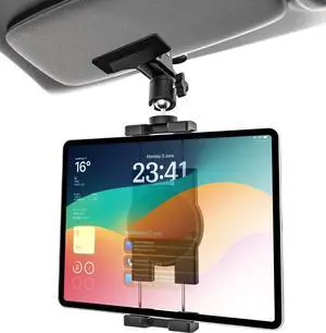 GDZN Car Sun Visor Tablet Mount, [Metal Clip] Multi Functional Tablet Holder for Car Visor, 360° Adjustable Steering Wheel iPad Clamp for iPad Pro, Air Mini, Galaxy Tab, iPhone, 4.7-113" Device