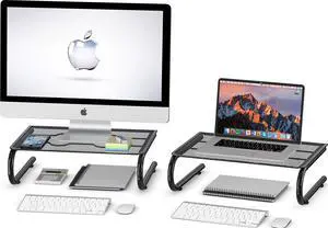 Simple Houseware Mesh Monitor Stand Riser, Black, 2 Pack