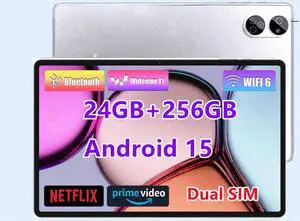 JXCNSNW Android Tablet 10.1" inch, 4G LTE Dual SIM, 24GB RAM,256GB Storage,Supports Extend 1TB, IPS Touchscreen,Dual Camera, WiFi/WLAN/Bluetooth/GPS,TYD-109pro (Silver, 256 GB)