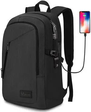 Mancro Business Travel Laptop Backpack, Anti Theft Slim Laptop Bag with USB Charging Port for Men and Women, Water Resistant Computer Bag Fits 15.6 Inch Laptop and Notebook (Black)