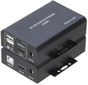 60M HDMI KVM Extender Over Cat5e Cat6 4K30Hz HDMI USB KVM 60M Extender Transmit with Supports Dual Loop Output Function USB Keyboard Mouse Extension