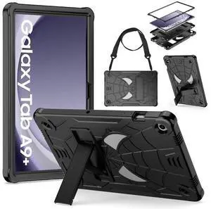 DETUOSI Kids Case for Samsung Galaxy Tab A9 Plus 11" 2023 Tablet (SM-X210/ X218) with Shoulder Strap,3-Layers Hybrid Heavy Duty Full-Body Shockproof,4-Angles Viewing Protective Cover for Children Boys