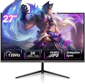 LXZ 2K Monitor 27 inch QHD 120Hz, 2560 x 1440 PC Computer Monitor with IPS Panel, FreeSync, HDMI and DP Ports, VESA Mountable, for Home Office and Gaming
