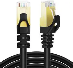 TNP CAT 7 Ethernet Cable 50ft High Speed 10 Gbps 600MHz Black CAT7 Connector LAN Network Gigabit Internet Wire Patch Cord with Professional S/STP Gold Plated Premium Shielded Twisted Pair
