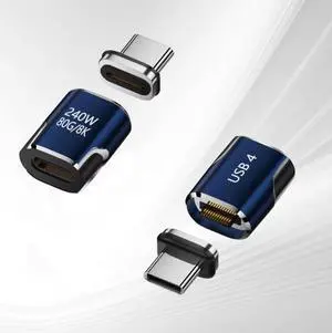 USB-C Magnetic Adapter 2 Pack, 24 Pin, 240W Power Delivery, USB4 80Gbps Data, 8K@60Hz Video (DisplayPort Alt Mode) | Plug & Play Mac/Win, Thunderbolt 3/4, Mac, Type C Devices (1, Blue)