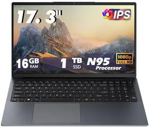 17 Inch Laptop Computers,12th Generation Processor N95 4C 4T(3.4Ghz),16GB DDR4 RAM 1TB SSD,1080P Display,10000mAh Large Battery,Type-C(Data), WiFi5,BT,RJ45,Dual Stereo Speakers, Backlit Keyboard.