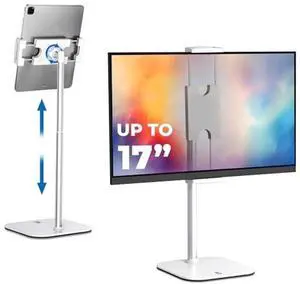 COOPER TabStand, 20" Tall iPad Stand for Desk, Portable Monitor Holder up to 17" Holds 4.4lb, Desktop Tablet Stand, Tablet Mount, Apple iPad Holder for Desk, for Samsung, Kindle, Fire (Frost White)