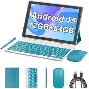 10 Inch Tablet Android 15(NOT GO) Tablets 2 in 1 tablet With keyboard 12GB RAM+64GB ROM(Supports 1TB expansion) Tableta 2MP+8MP Camera 6000mAh Battery Mouse/Case/Stylus 5G Wifi-6 10.1" Android Tablets
