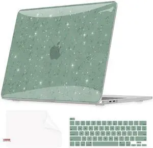 QJUZO for MacBook Pro 13 inch Case 2025-2023 M2 2022-2016 M1 A2338/A2289/A2251/A2159/A1989/A1708/A1706, Glitter Sturdy Hard Shell Cover with Screen & Keyboard Cover for Touch Bar/Non-Touch Bar, Green