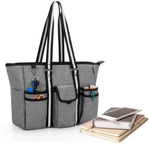 CURMIO Teacher Bags and Totes for Women, Large Work Utility Bag with Laptop Sleeve for Office, Gray (Bag Only, Patented Design)