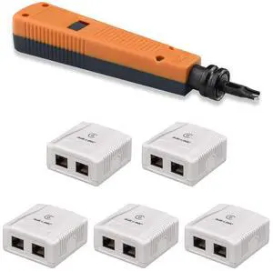 Iwillink Punch Down Tool and 2-Port RJ45 Surface Mount Box 5-Pack
