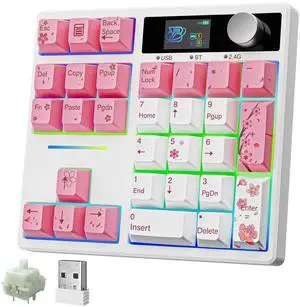 BOYI TD31Pro Gaming Keypad,BT5.0/2.4G/Type-C Wireless Numeric Keypad,RGB HotSwap Numpad Mechanical Number Pad,Gasket Number keypad Shortcut Keyboard(Romatic Cherry Blossom Keycaps)