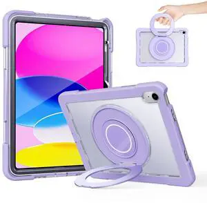 Case for iPad (A16) 11th /10th Generation 11 Inch 2025/10.9 inch 2022,with Screen Protector,360 Rotating Metal Stand,Clear Back,Heavy Duty Shockproof for Kids Case, Black (Purple)