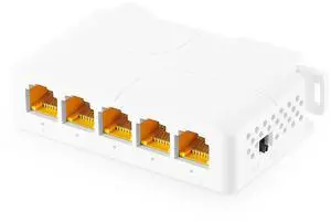 Gigabit PoE Passthrough Switch, 1 PoE in 4 Out POE Extender, IEEE802.3af/at/bt poe Powered 90W, 10/100/1000Mbps Ethernet, Din Rail & Wall Mount Plug and Play
