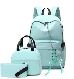 Joymoze Girl Laptop Backpack Set with Lunch Bag and Pencil Purse Light Blue Chain