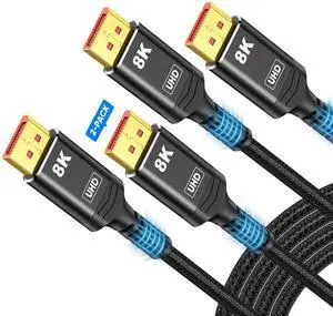 Capshi 8K 4K DisplayPort Cable 1.4, 2-Pack 10FT DP Cord (VESA Certified, 8K@60Hz, 4K@144Hz, 2K@240Hz/165Hz), 32.4Gbps High Speed Display Port Cable for Gaming Monitor, HDR/FreeSync/G-Sync, Black