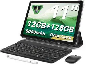 KELANYIS Tablet 11 inch Android 15 Tablets | Octa-core | 12GB RAM+128GB ROM | 8000mAh Tablet with Keyboard | Mouse | Case | Dual Band WiFi | BT 5.0 | GPS | 13 MP Dual Camera (Black)