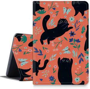 Black Cat Flowers Case Compatible with Amazon Fire HD 10 10.1-Inch Tablet (7th Generation and 9th Generation,2017 and 2019 Release), Smart Folding Stand Cover with Auto Wake/Sleep
