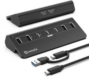 USB C Hub,Powered USB Hub with 5V 3A Power Adapter, 10Gbps USB Splitter with 4 USB-A and 3 USB-C Ports, 7-Port Type C Multiport Adapter for MacBook Air/Pro, iPhone 16/15, Laptop and More(Black)