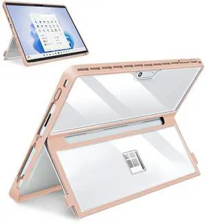 SSS·GRGB Case Updated Version fit Microsoft Surface Pro 11/10 /9/8 13-Inch, All-in-one Rugged Case Compatible with Type Cover Keyboards, Transparent&Pink