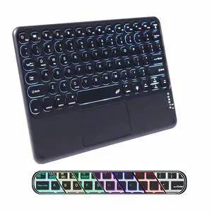 Bluetooth Keyboard with Touchpad, 10 inch Ultra Silm 7 Colors RGB Backlit Wireless Keyboard Universal Rechargeable Portable Keypad with Trackpad for iPad iOS Android Windows Laptops PC(Black)