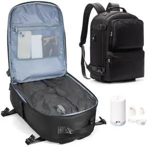 sikazan Vacuum Seal Travel Backpack with Pump, Waterproof Travel Backpack Carry On for Women Men with Vacuum System & Shoe Compartment System, Laptop Backpack, Black