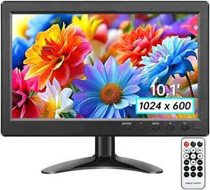 JINSWY 10.1" Security Monitor, 1024x600 HD Display, HDMI VGA BNC AV USB Ports, Built-in Speakers & Remote Control, for CCTV Surveillance, DVR, PC, Raspberry Pi