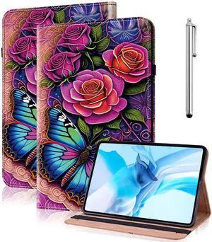 TUOLISG Tablet Case for Samsung Galaxy Tab S10+ Plus 2024/ S9+ Plus 2023/ S7 FE 2021 12.4 inch, Multi-Angle Viewing PU Leather Case with Card Holder for Samsung Tab S10+ Plus - Colorful Butterfly