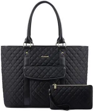 LOVEVOOK Laptop Tote Bag for Women 15.6 Inch,Waterproof Computer Bag for Laptop for Womens,Quilted Travel Work Tote Bags for Women,Stylish Laptop Bag Purse with Luggage Sleeve for Teacher,Nurse,Office