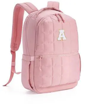 WANDF Initial Laptop Backpack for Women, Quilted Puffer 15.6 Inch College Backpack, Personalized Water-Resistant Travel Backpack Daypack (Pink A)