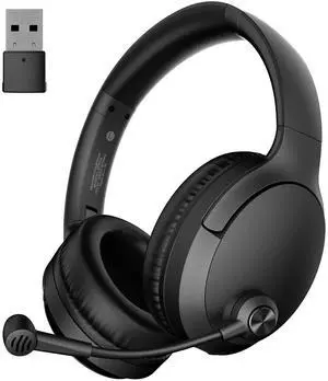 Wireless Headset with Mic for Work up to 40H Talk Time, Over-Ear Foldable Bluetooth Wireless Headset with AI Noise Cancelling Mic, Bluetooth V5.3 & USB Dongle & Mic Mute for Home Office (Black)