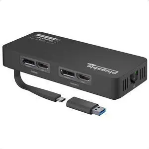 Plugable 4K DisplayPort and HDMI Dual Monitor Adapter for USB 3.0 and USB-C, Compatible with Windows and ChromeOS