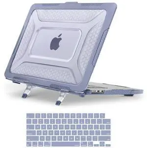MOSISO Compatible with MacBook Air 15 inch Case 2025 2024 2023 M4 A3241 M3 A3114 M2 A2941, Honeycomb Shockproof Heavy Duty TPU Bumper Plastic Hard Case with Fold Kickstand&Keyboard Cover,Lavender Gray