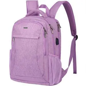 Voova Travel Laptop Backpack, Business Work Laptop Backpack for Women & Men with USB Charging Port, Waterproof Slim Durable College Computer Bag Fits 15.6 Inch Laptops and Notebook, Purple
