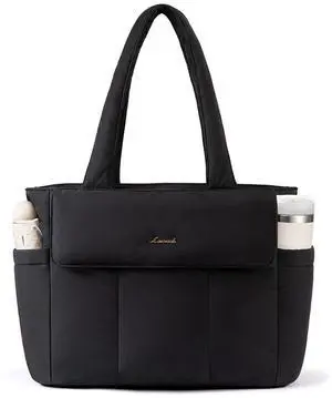 LOVEVOOK Laptop Bag for Women, 17.3 Inch Puffer Multiple Pockets Work Tote Bags Large Computer Bag Purse for Teacher Nurse, Quilted Lightweight Casual Shoulder Bag for Travel, Daily