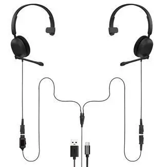 Project Telecom Training, Supervising & Coaching Monaural Headset Bundle TAA Compliant USB-A & USB-C with Inline Controls Noise Cancelling Wide Compatibility (Monaural)