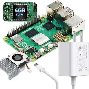 iRasptek Basic Starter Kit for Raspberry Pi 5 4GB RAM- Includes 4GB Board, 27W PD Power Supply and Active Cooler