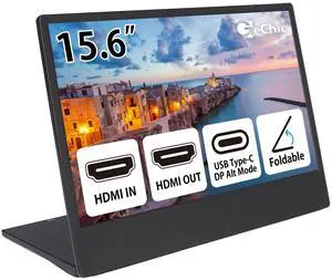 GeChic M505E 15.6 inch FHD 1080p Portable Monitor with USB Type-C Input, HDMI Input/Output, DC-in Port, Daisy Chain Display for Conference, Factory, Industry, Gaming, Plug&Play, Foldable Screen