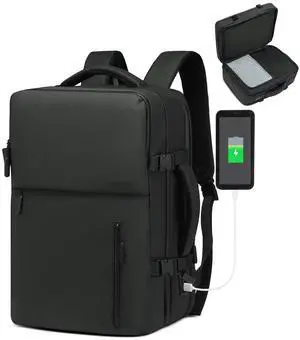 SUIKIHUM Business Travel Carry on Backpack, Lay Flat Luggage Style Bag with USB C & A, 16-inch Suitcase Capacity, Airline Approved, Black